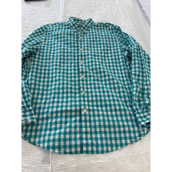 Tailored by J.Crew Mens Teal Gingham check button down all Cotton poplin Shirt L - Picture 7 of 10